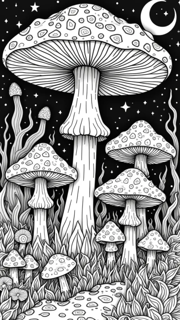 trippy mushroom coloring pages for adults